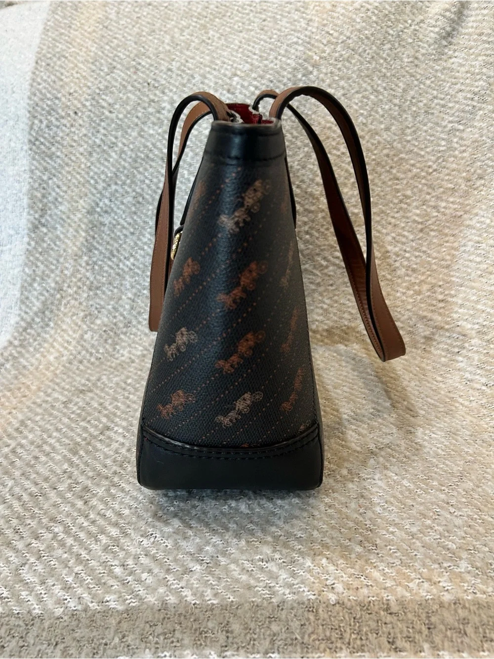 Coach Black Signature Horse and Carriage Tote with Brown Leather Trim EUC